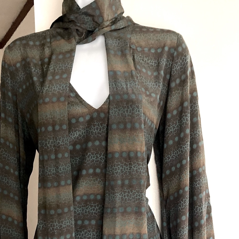 Geren Ford + Anthro 100% Silk Geo Print Double Bow/Tie Front Medium